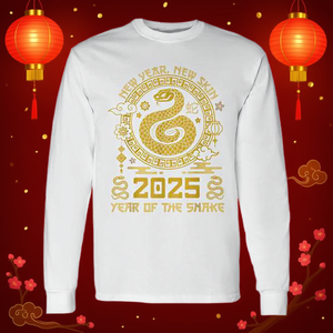 T-shirt promotionnel à manches longues Année du Serpent 2025 – Célébrez le Nouvel An Chinois Lunaire avec un motif Zodiaque Joyeux - Product Image 3