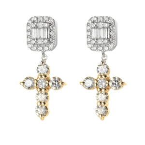 Pendientes cruzados de moda clásica de diseño delicado, Pendientes colgantes de oro de 14 quilates para diamantes cultivados en laboratorio Unisex - Product Image 4