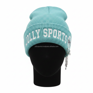 Gorro de Punto Acrílico para Mujer, Color Menta, Suave y Cálido para Invierno, con Logotipo Bordado Personalizado, Cadena Lateral como Accesorio, Gorro Jacquard - Product Image 6