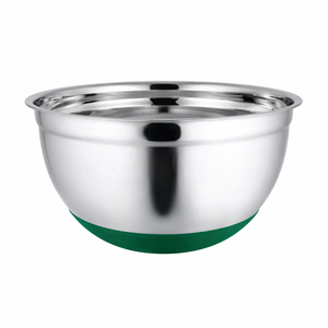 Stainless Steel German Bowl with <b>Green</b> Silicone Bass Eco-Friendly Metal <b>Food</b> Prep Serving Bowl for Fruit Salad and Glass Mixing - Product Image 1