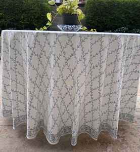 Mantel redondo de algodón puro con estampado de bloques de mano en enrejado Floral azul para interior/exterior, banquete de boda, uso doméstico, logotipo personalizado - Product Image 3