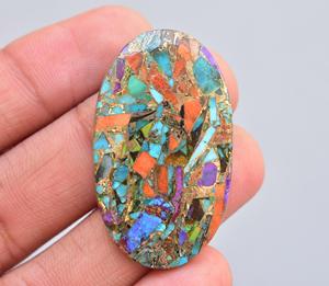 Perles de pierres précieuses naturelles turquoises, perles pour bijoux, ornements de pierres précieuses bronzées, de hauteur orange, vert et noir - Product Image 2