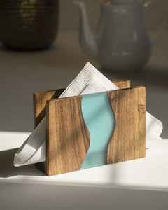 Blue Epoxy Tissue <b>Napkin</b> <b>Holder</b> for Home Dining Room Kitchen-Resin Wood <b>Napkin</b> Rings - Product Image 2