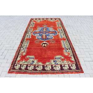 Alfombra Turca Vintage, Alfombra de 4.4x8.9 pies, Alfombra Floral Roja y Azul - Product Image 1