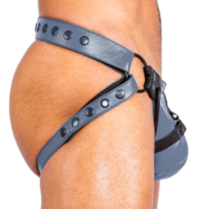 Leather Jockstrap All Black Faux Leather One Size Fetish Underwear - Product Image 3