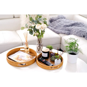 Premium Round Rattan Designer <b>Tray</b> Handwoven Serving Accessory for Dining Home Decor and Elegant <b>Table</b> Styling - Product Image 4