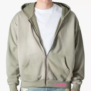Custom Heavyweight <b>Polyester</b>/Cotton Full Sleeve Front Zipper <b>Hoodie</b> Unisex 400 GSM Fleece French Terry Breathable Quick Dry - Product Image 1