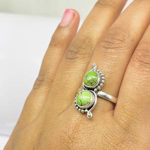 Anillo de Plata de Ley 925 verde turquesa para mujer, anillo de moda de diseñador hecho a mano con ajuste de bisel, regalo - Product Image 5