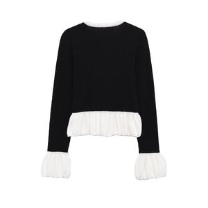 Pull en maille à col rond à manches longues pour femme, tendance vintage automne 2025, polyvalent, imprimé plissé, patchwork, respirant à l'avant - Product Image 6