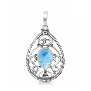 Pendentif en argent sterling 925 avec pendentif en pierre précieuse en forme de poire Larimar naturel plaqué argent pendentif à la mode pour cadeau de mariage. - Product Image 2