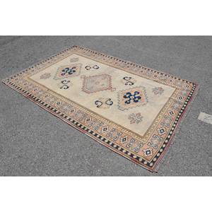 Alfombra turca Vintage azul Beige clásica 5,2X8 pies de lana para sala de estar alfombra de látex Patchwork para casas pasillo rectángulo a rayas - Product Image 2