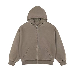 Novedad 2026: Sudadera con capucha gris oscuro teñida en prenda, 500 g/m², con estampado 3D en relieve, corte holgado, cremallera completa, estilo cropped. - Product Image 5