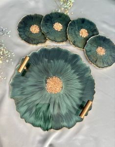 Bandeja de Resina con Diseño Floral Art Deco, Hecha a Mano, de Alta Calidad, Personalizable para Decoración del Hogar, Bodas y Servicio de Té/Café - Product Image 2