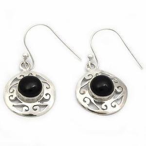 Delicado regalo de cumpleaños para ella, Plata de Ley 925, piedras preciosas de ónix negro Natural, pendientes colgantes de forma redonda, joyería hecha a mano India - Product Image 1