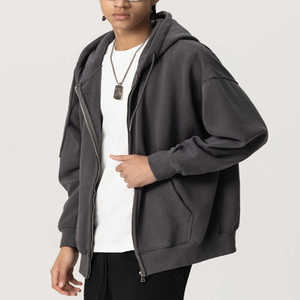 Sweat à capuche surdimensionné d'hiver de haute qualité pour hommes, technique de broderie en polaire à fermeture éclair, col à capuche teint uni - Product Image 2