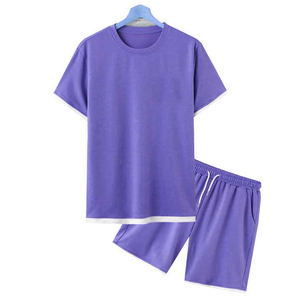 ชุดกีฬาฤดูร้อนสำหรับนักเรียนเสื้อยืดแขนสั้นทรงหลวมกางเกงครอปแบบเรียบง่าย - Product Image 1
