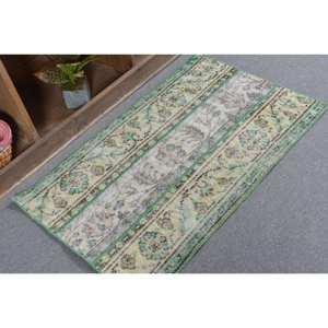 Alfombra de lana turca Vintage de 220x360 pies, diseño de retales verde y beige clásico, Alfombra de sala de estar con respaldo de látex para adolescentes - Product Image 2