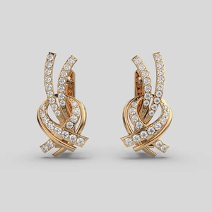 Pendientes de Aro de Diamantes de Oro Rosa de 18K de Lujo para Mujer, Pendientes de Diseño Moderno con Diamantes Pavé Retorcidos - Product Image 2