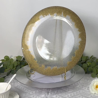 Assiettes de présentation en plastique transparent avec bord doré de luxe, 13 pouces, pour mariage, banquet, réception, décoration de table, fournitures pour événements et traiteur