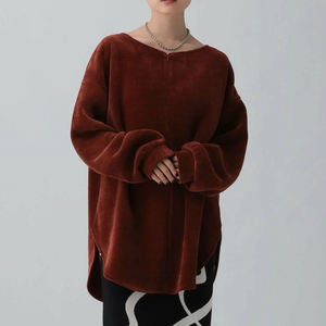 OEM Corduroy Fabric Women Winter Oversized <b>Sweatshirt</b> / Custom Front Print Crew Neck Women's Streetwear Trending <b>Long</b> <b>Sweatshirt</b> - Product Image 3