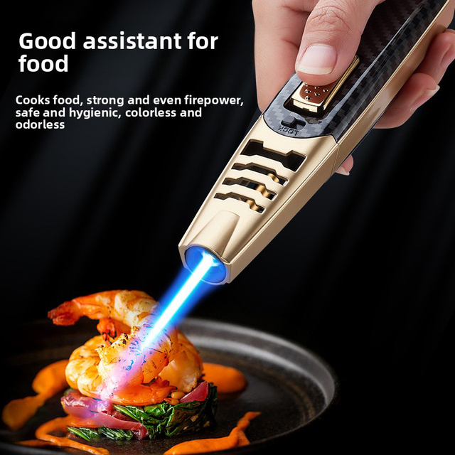 JH Outdoor Party Butane Gas Torch Long Lighter Single Fire Metal Refillable Windproof Portable for Cooking & Camping