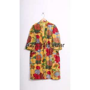 Robe Kimono Vintage 100 % Coton Pur pour Mariage Indien Demoiselle d'Honneur Style Bohème Fermeture à Cordon Longueur Genou Patchwork - Product Image 2