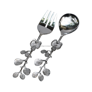 Indian Handicraft Embossed Branch Design Metal Salad <b>Server</b> Set for Weddings Hotels Restaurants and Parties - Product Image 1