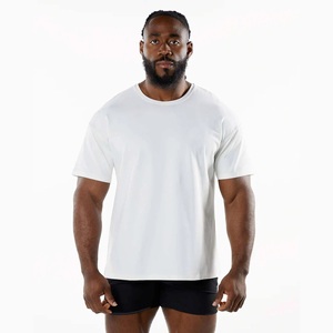 Pure White HD Printing Drop Shoulder 95% Cotton 5% Spandex Gym T Shirt For Muscular <b>Builder</b> Gymnasium Feature Shirt In White - Product Image 2