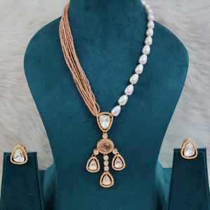 Collier long en moissanite polki et pierre doublette avec de magnifiques boucles d'oreilles, qualité supérieure, idéal pour les soirées, port minimal - Product Image 5