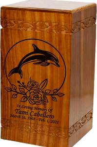Dolphin Wooden Cremation <b>Urn</b> <b>Large</b> Size Dolphin Lover's Human Funeral <b>Urn</b> with Personalization - Product Image 2