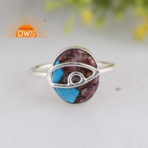 แหวนอัญมณีสีเงินสเตอร์ลิงประดับอัญมณีสีเขียวขุ่นหอยนางรมสีม่วงทองแดงโมฮาเนสเตอร์ลิงผลิตตามสั่ง - Product Image 2