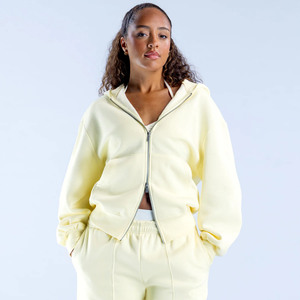 Personnalisé Premium Beurre Femmes Goutte D'épaule Hiver Avant Logo Revive Zip Sweat À Capuche Anti-Rides Respirant Blanc High Street - Product Image 1