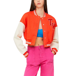 Chaqueta Varsity de Moda para Mujer, Estilo Invernal, Corta, de Lana, Transpirable, con Cuello en V, Decoración con Letras Bordadas, Chaqueta de Béisbol Lisa - Product Image 3