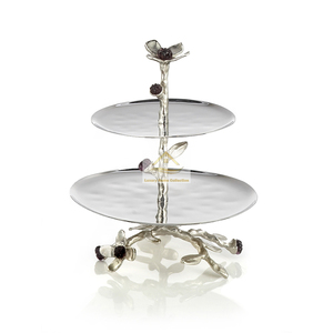 Indian Silver Color 2 Tier Metal <b>Bakeware</b> and Serving Ware Cake Stand Unique Designer Fancy & Attractive Stand - Product Image 1