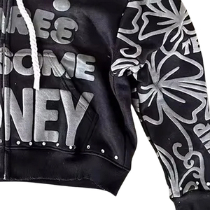 Sudadera con Capucha Personalizada de Invierno para Hombre, Lavada a la Piedra, con Estampado Puff, Lavado Ácido, Diseño Sólido, Manga Larga y Cierre de Cremallera - Product Image 5