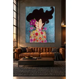 Fida, femme en robe fleurie couvrant un œil, impression sur toile - Product Image 3