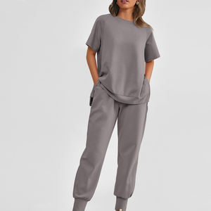 Nouveau design Ensemble de survêtements d'été de haute qualité pour femmes 100% coton couleur unie respirant léger logo personnalisé prix de gros - Product Image 6