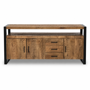 Industrial Solid Mango Wood Handmade Antique Sideboard <b>Cabinet</b> Black Metal Frame Modern Storage <b>Buffet</b> Console Furniture OEM ODM - Product Image 1