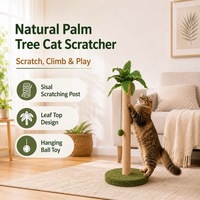 Griffoir pour chat en sisal écologique et durable, en forme de palmier naturel, avec jouet suspendu en corde et base stable en peluche pour chats d'intérieur, emballage carton
