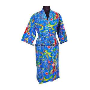 Robe kimono longue en coton biologique 100% faite à la main, vintage, matelassée, style indien, écologique, vêtements de nuit pour femmes et filles - Product Image 2