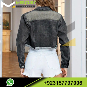 <b>Womens</b> Raw Hem Chest Pocket Denim <b>Jacket</b> Long Sleeve Breathable Cropped Denim <b>Jacket</b> <b>Womens</b> Denim Jeans - Product Image 2