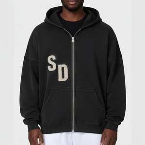 Fabricants OEM, sweats à capuche noirs personnalisés pour hommes, streetwear d'hiver, 500 GSM, poids lourd, 100% coton, surdimensionné, polaire, broderie - Product Image 5