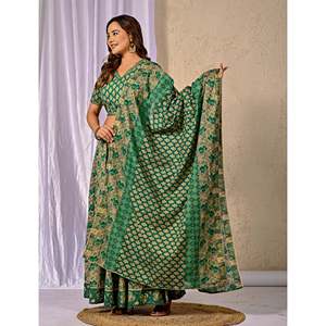 Lehenga Choli Étnico Verde Mar, Estampado en Algodón, Talla Única, Vestido Tradicional Indio para Fiestas Estilo Bollywood - Product Image 5