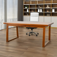 Bureau d'ordinateur moderne en teck, tendance, confortable, durable et écoresponsable, avec 1 tiroir et pieds trapézoïdaux, fabrication indonésienne.