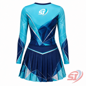 Uniforme de Animadora al por Mayor para Mujer, Conjunto de Animadora Personalizado por Sublimación de Manga Larga, Geometría Ruby Smoke, Ropa Deportiva OEM ODM - Product Image 2