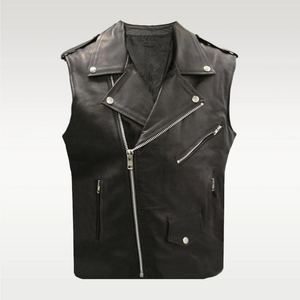 Gilet de motard en cuir véritable pour homme avec une coupe traditionnelle conçue pour un confort de conduite quotidien et un look moto simple et intemporel - Product Image 6