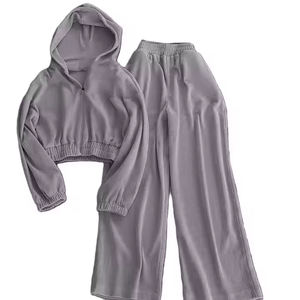 ชุดวอร์มผ้ากำมะหยี่มีฮู้ดสำหรับผู้หญิงชุดวอร์มผ้าคอตตอนผ้ากำมะหยี่100% ได้ด้วยพลอยเทียมสไตล์ออกแบบได้ตามต้องการ - Product Image 1