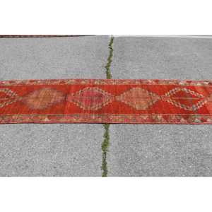 พรมวินเทจขนาด 2.8x12.1 ฟุต สีน้ำตาลแดงลายพรางแบบตุรกี ทำจากขนสัตว์ - Product Image 3