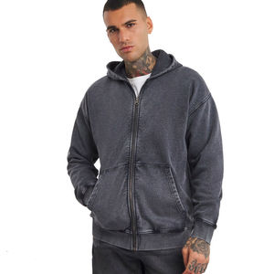 OEM Custom Men's Oversized Hoodie Heavyweight Cotton <b>Blend</b> Distressed Streetwear Vintage Washed Loose Fit Hoodies - Product Image 2