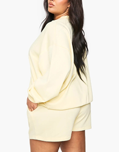 High quality 2 piece set Drop Shoulder Heavyweight 100% cotton 3 button oversized hip hop sweatshirt & Short Sets for women's - Product Image 6